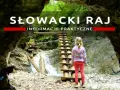 Dziewczynka przed drewnianą drabiną w wąwozie Słowacki Raj. Wodospad i kamieniste dno.