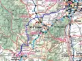 Carte routière de la région Auvergne-Rhône-Alpes, avec les villes de Lyon, Saint-Étienne et Vienne. La gr 765 carte indique des routes nationales et départementales.