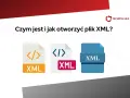 Ikony plików XML i pytanie "Czym jest i jak otworzyć plik XML?".