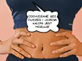 Osoba pokazuje brzuch, a dymek głosi: "Odchudzanie bez ćwiczeń i liczenia kalorii jest możliwe!". Zastanawiasz się, ile tłuszczu na redukcji?