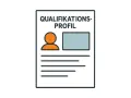Ein Qualifikationsprofil mit Symbolen für persönliche Daten und Platz für berufliche Kompetenzen Beispiele.