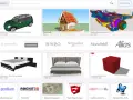Modele 3d SketchUp: łódź rybacka, zielony Mini Cooper, świątynia, mechanizm, zbiorniki przemysłowe, meble i inne.