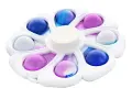 En vit fidget spinner pop it med åtta bubblor i blått, lila och vitt.