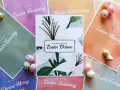 A study on the Easter Octave, featuring daily readings from Easter Sunday to Divine Mercy Sunday, surrounded by pastel-colored papers and decorative eggs.
