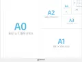 Porównanie rozmiarów papieru A0, A1, A2, A3, A4, A5, A6 i DL. Rozmiar pocztówki to A6.