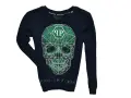 Granatowa bluza Philipp Plein z geometryczną, zieloną czaszką i logo marki.