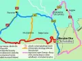 Mapa pokazuje jak dojechać do Morskiego Oka z Zakopanego. Wskazuje objazdy i odcinki z ruchem wahadłowym.