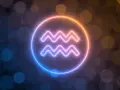 Neonowy symbol Wodnika, znaku zodiaku dla osób urodzonych 22 stycznia, otoczony poświatą.