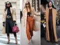 Tre donne mostrano come abbinare il color cammello con outfit eleganti: nero, cuoio e marrone scuro.