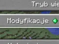 Ekran gry Minecraft z przyciskiem "Modyfikacje" i zielonym szmaragdem.