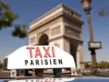 Un taxi parisien con el Arco del Triunfo de fondo.