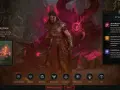 Postać czarnoksiężniczki z Diablo 4 na tle demonicznych macek i płomieni.