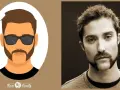 Ilustración y foto de hombre con corte de patillas y barba de chivo.
