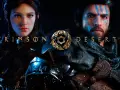 Crimson Desert: la fecha de lanzamiento del juego se acerca. Dos guerreros, un hombre con pintura de guerra azul y una mujer con armadura, miran fijamente.
