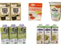 Verschiedene pflanzliche Sahne-Alternativen zum Kochen und Aufschlagen: Oatly Hafer Cuisine, Schlagfix, Rama und Alpro Hafer.