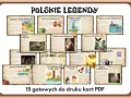 Zbiór kart PDF z polskimi legendami: smok wawelski, syrenka warszawska, bazyliszek, Pan Twardowski, Lech, Czech i Rus, Wars i Sawa, złota kaczka, Popiel i kwiecie paproci.