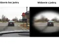 Porównanie widzenia: po lewej - normalne, po prawej - z jaskrą (widoczne ubytki w polu widzenia).