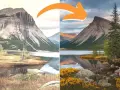Avant/après d'un paysage de montagne et lac. Idéal pour apprendre à faire des photos et sublimer vos clichés.