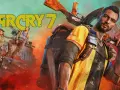 El protagonista de Far Cry 7, con un rifle al hombro, mira fijamente. Detrás, dos rebeldes en un tanque, listos para la acción.