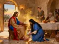 Maria salbt Jesu Füße, wie in Johannes 12 beschrieben. Ein Akt der Liebe und Hingabe.