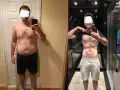Före- och efterbilder visar en man som gått ner i vikt. Efter en 72 timmars fasta syns tydlig skillnad på magen.