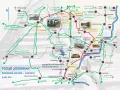 Mapa kolejowa z trasą pociągu "Kociewiak" Bydgoszcz Wschód - Chojnice przez Osie. Widoczne stacje i linie kolejowe.