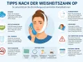 Tipps nach der Weisheitszahn-OP: Weiche Nahrung, Kühlung, Ruhe und Mundhygiene sind wichtig für die Heilung.