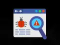 Grafika przedstawia okno przeglądarki z ikoną robaka i lupą wskazującą na ostrzeżenie. To wizualizacja problemu: malware co to jest i jak go wykryć.