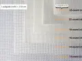 Lienzo con hilo de diferentes grosores, mostrando la densidad de puntos por pulgada: 25, 22, 18, 16, 14 y 11.