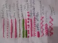 Ejemplos de puntadas de bordado: backstitch, running stitch, split stitch, stem stitch, coaching stitch, chain stitch, blanket stitch, satin stitch, herringbone stitch y chevron stitch.