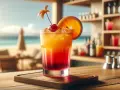 Kolorowy drink na plaży, idealny na wakacje. Czy to Cosmopolitan kontra Sex on the Beach?