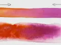 Dégradés de couleurs orange et violet, montrant comment utiliser de l'aquarelle pour créer des transitions douces.