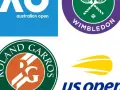 Logos de los cuatro torneos de Grand Slam: Australian Open, Wimbledon, Roland Garros y US Open.