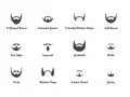 Ilustración de varios tipos de bigote y barba, como el círculo, V-shaped, Van Dyke, Garibaldi, y otros estilos.