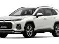 Biały SUV Suzuki Across 4x4 z napędem hybrydowym plug-in, widok z przodu.