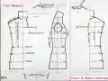 Dessin technique de mannequins de couture, avant et dos, avec mesures et annotations.