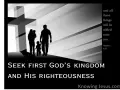 A family walks towards a glowing cross, symbolizing their commitment to seek first the kingdom of God.