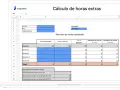 Hoja de cálculo para calcular el pago de horas extras, mostrando horas trabajadas, horario normal y aumentos.