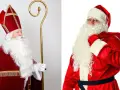 Links: Bischof Nikolaus mit Mitra und Stab. Rechts: Weihnachtsmann mit Bart und Sack. So sieht der Nikolaus aus, aber auch der Weihnachtsmann!