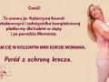 Kobieta w różowej bluzce zaprasza na kurs "Poród z ochroną krocza". Dowiedz się, jak uniknąć pęknięcia krocza.
