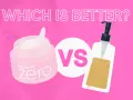 Cleansing balm vs oil: A pink graphic shows a jar of "Clean It Zero" cleansing balm next to a bottle of cleansing oil, asking "Which is better?".