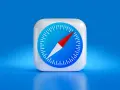 Safari browser icon on a blue background.