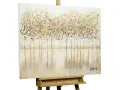 Peinture acrylique dorée représentant une forêt stylisée, un dessin facile pour un effet scintillant.