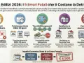 Infografica sui bonus edilizi: errori comuni, scadenze ENEA, tracciabilità pagamenti e residenza vs seconda casa. Il **significato** di "bifamiliare" non è esplicitato, ma si parla di detrazioni per prime e seconde case.