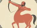 Strzelec wady, mityczny centaur z łukiem, celuje w dal. Jego sylwetka, niczym z greckiej wazy, otoczona jest ozdobnym meandrem.