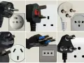 Różne rodzaje wtyczek i gniazdek elektrycznych, w tym te używane we Włoszech.