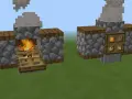 Un ahumador Minecraft con fuego y humo. A la derecha, una puerta con compartimentos para cocinar.