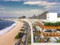 Widok na słynne brazylia plaże Copacabana z dachu hotelu. W oddali góry i miasto.