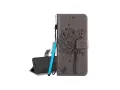 Szare etui na telefon Motorola E6S z motywem drzewa i motyli. W zestawie niebieski rysik.