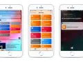 Drei iPhones zeigen die App "Kurzbefehle" mit verschiedenen Routinen wie "Morgen Routine" und "Roadtrip".